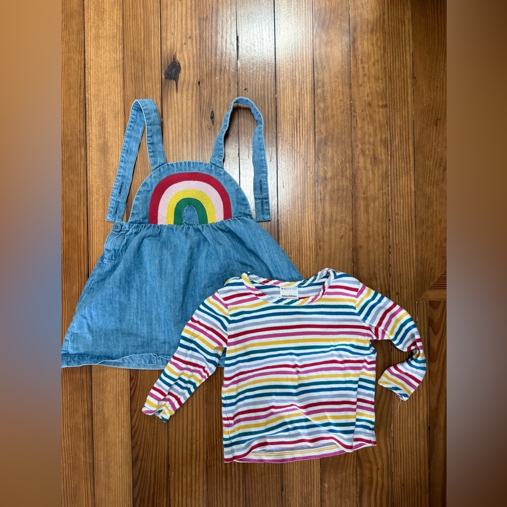 Hanna Andersson Chambray Rainbow Jumper + Rainbow Shirt | 12-18 Months